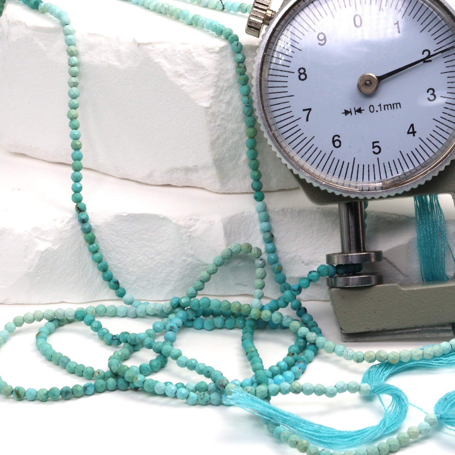 Ombre Natural Blue Turquoise 2mm Faceted Rounds Bead Strand