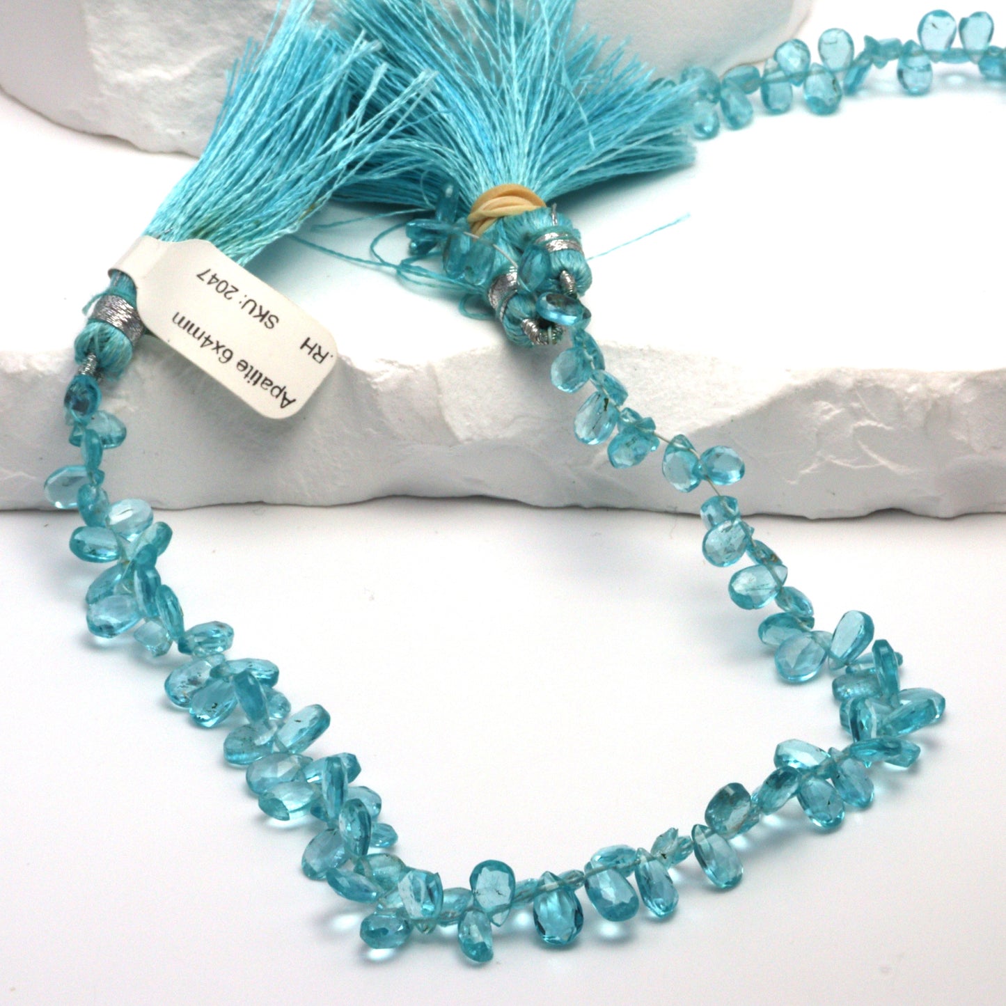 Sea Blue Apatite 6x4mm Faceted Pear Shaped Briolettes Bead Strand