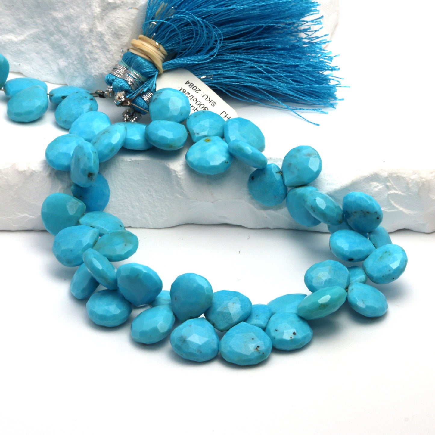 Natural Blue Turquoise 11mm Faceted Heart Shaped Briolettes