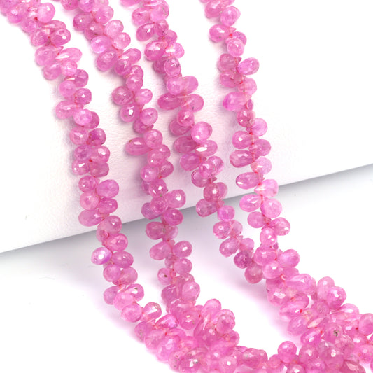 Pink Sapphire 4x2mm - 5x3mm Faceted Teardrop Briolettes Bead Strand