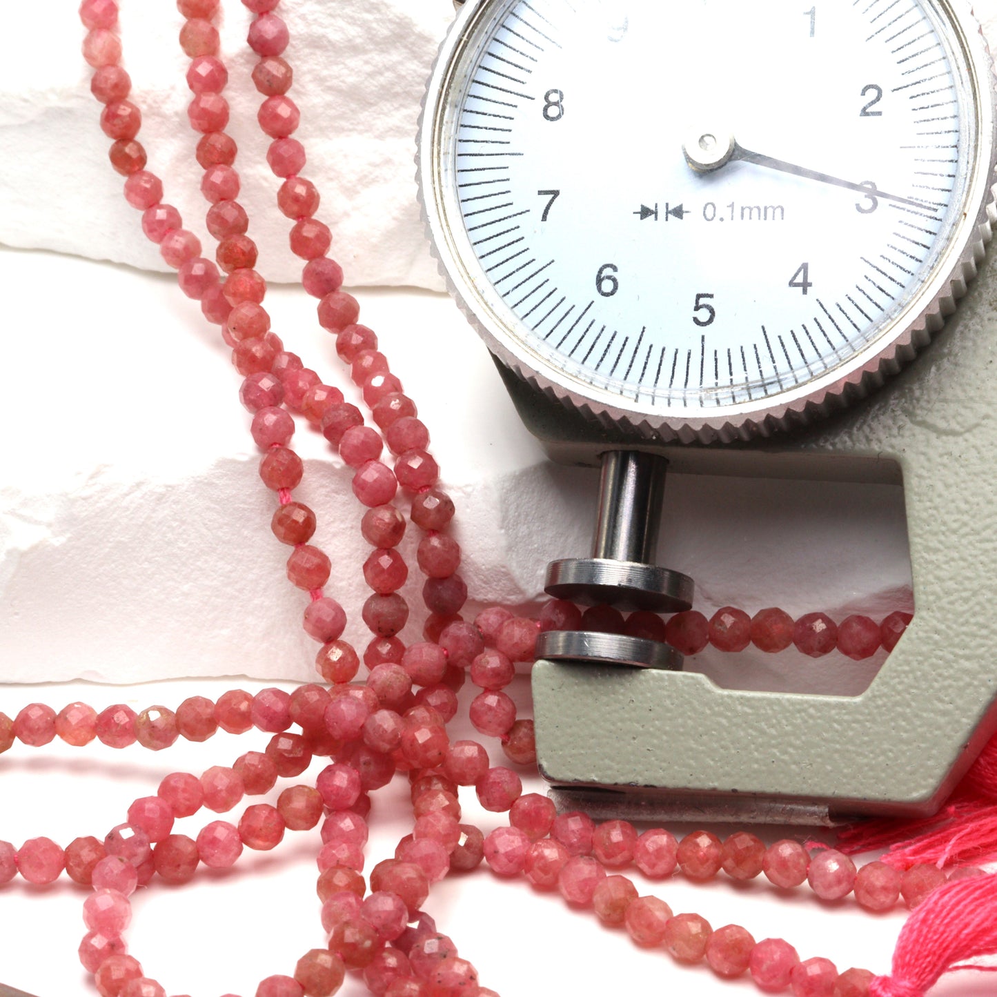 Pink Rhodochrosite 3mm Faceted Rounds Bead Strand