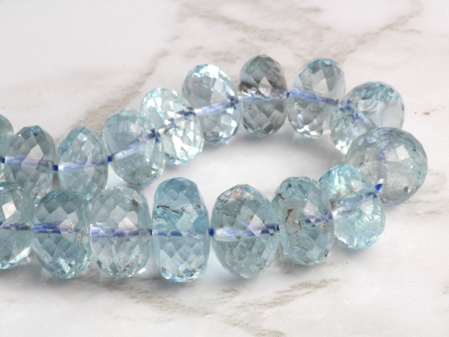Blue Aquamarine 6mm Faceted Rondelles