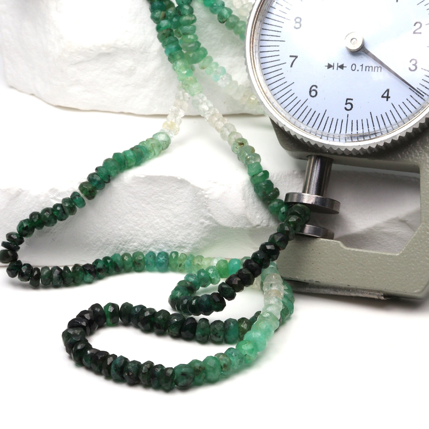 Ombre Green and White Emerald 3mm – 4mm Hand Faceted Rondelles Bead Strand