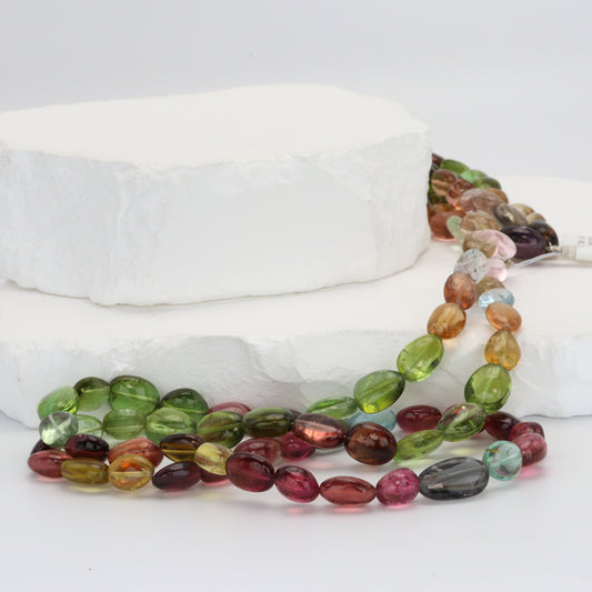 Watermelon Tourmaline 8x5mm - 9x6mm Smooth Ovals Bead Strand