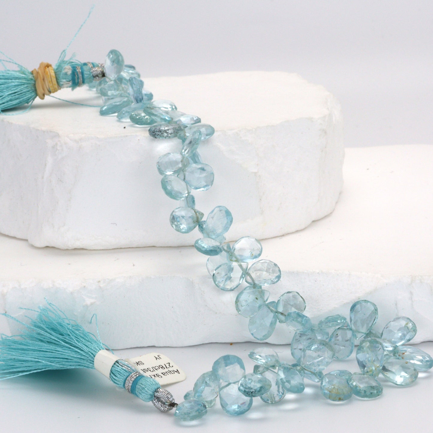 Blue Aquamarine 9x7mm Faceted Pear Shaped Briolettes Bead Strand