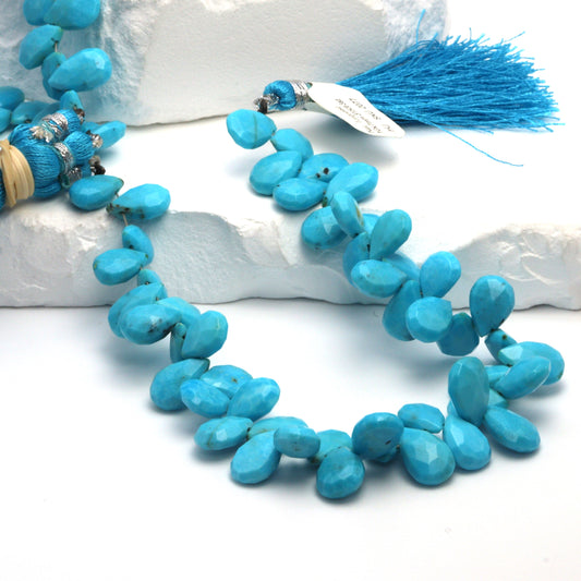 Natural Blue Turquoise 10x7mm Faceted Pear Shaped Briolettes Bead Strand