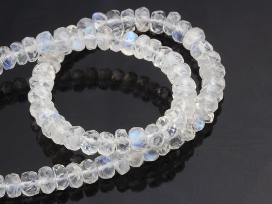 AA Rainbow Moonstone 4mm Hand Faceted Rondelles Bead Strand