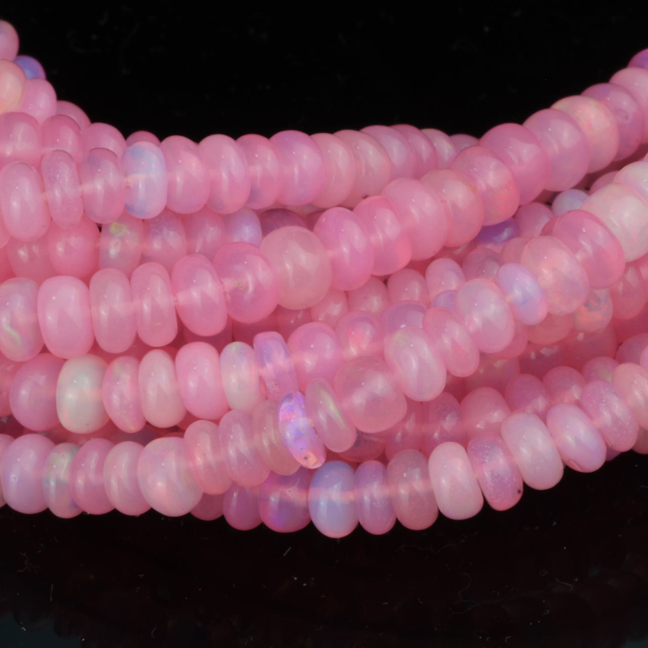 Pink Ethiopian Opal 4mm Smooth Rondelles Bead Strand