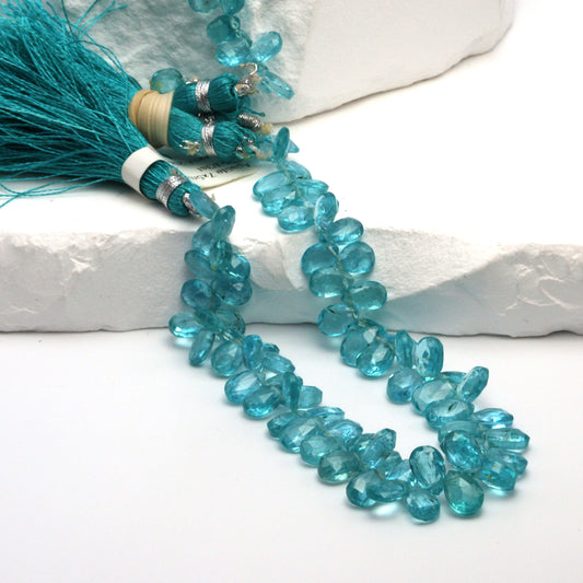 Sea Blue Apatite 7x5mm Faceted Pear Shaped Briolettes Bead Strand