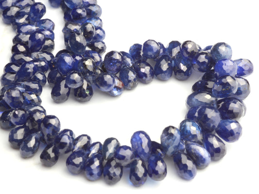 Navy Blue Sapphire 5x3mm - 6x4mm Faceted Teardrop Briolettes Bead Strand