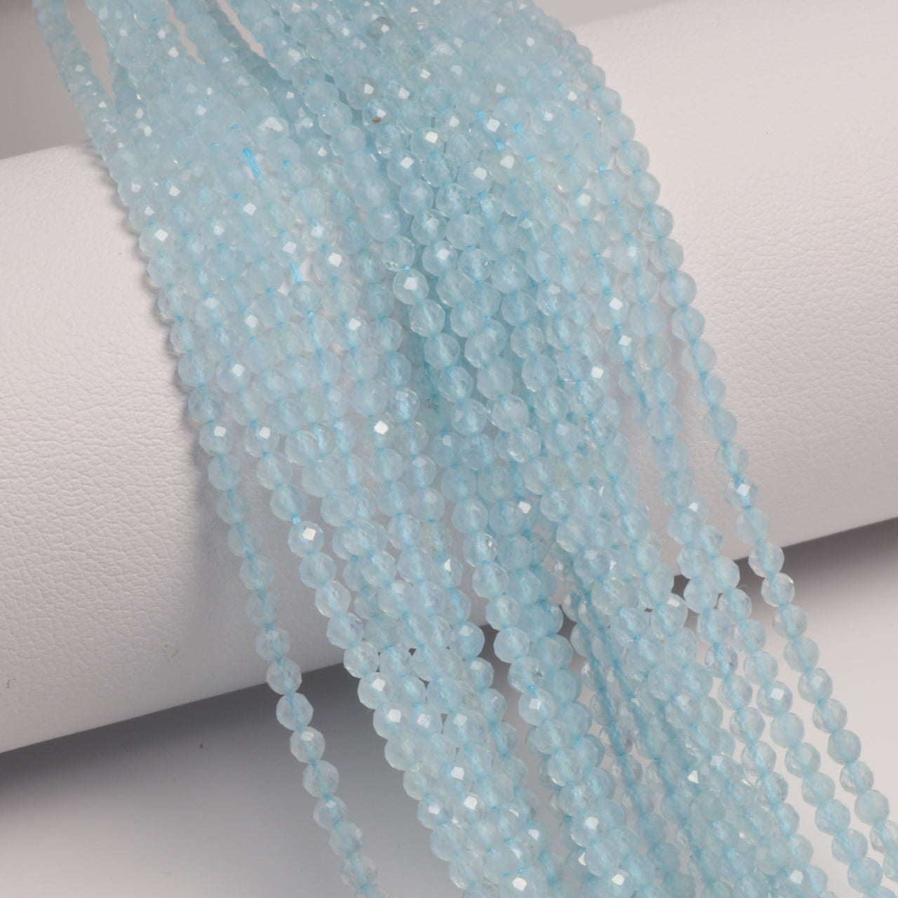 Blue Milky Aquamarine 2.5mm Faceted Rounds Bead Strand