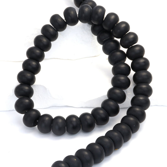 Matte Black Onyx 12mm Smooth Rondelles Bead Strand