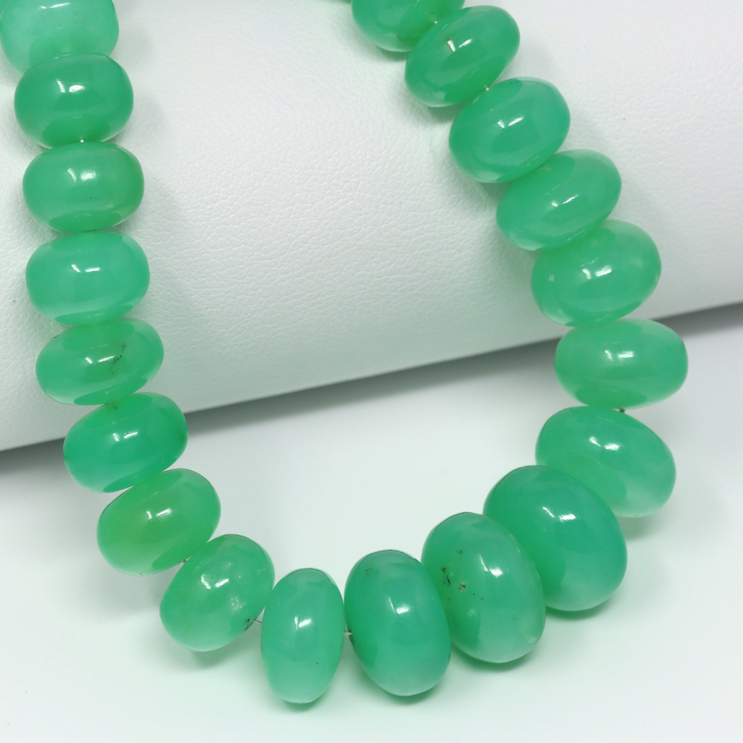 Apple Green Chrysoprase 8mm – 14mm Smooth Rondelles Bead Strand