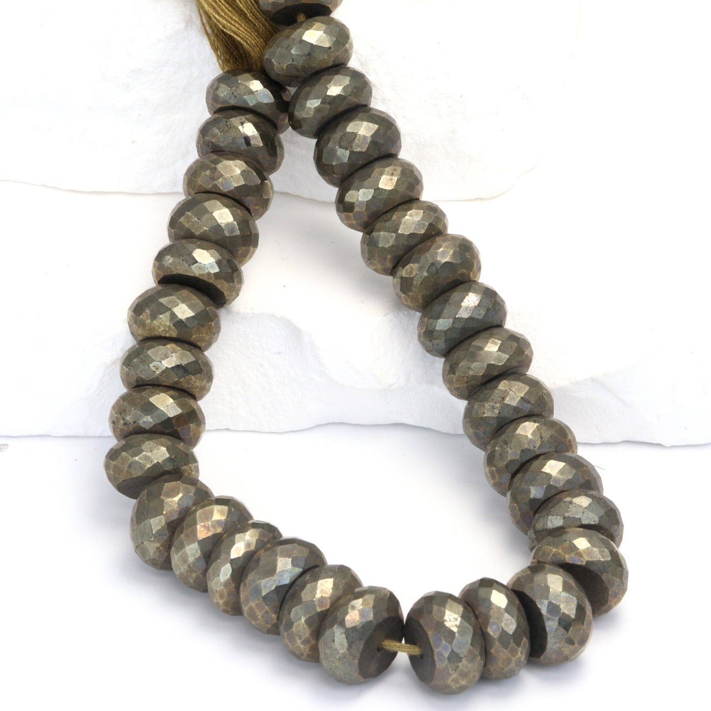 Natural Bronze Pyrite 12mm Faceted Rondelles