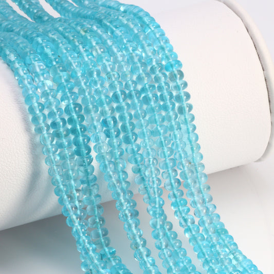 Sea Blue Apatite 3.5mm Smooth Rondelles Bead Strand
