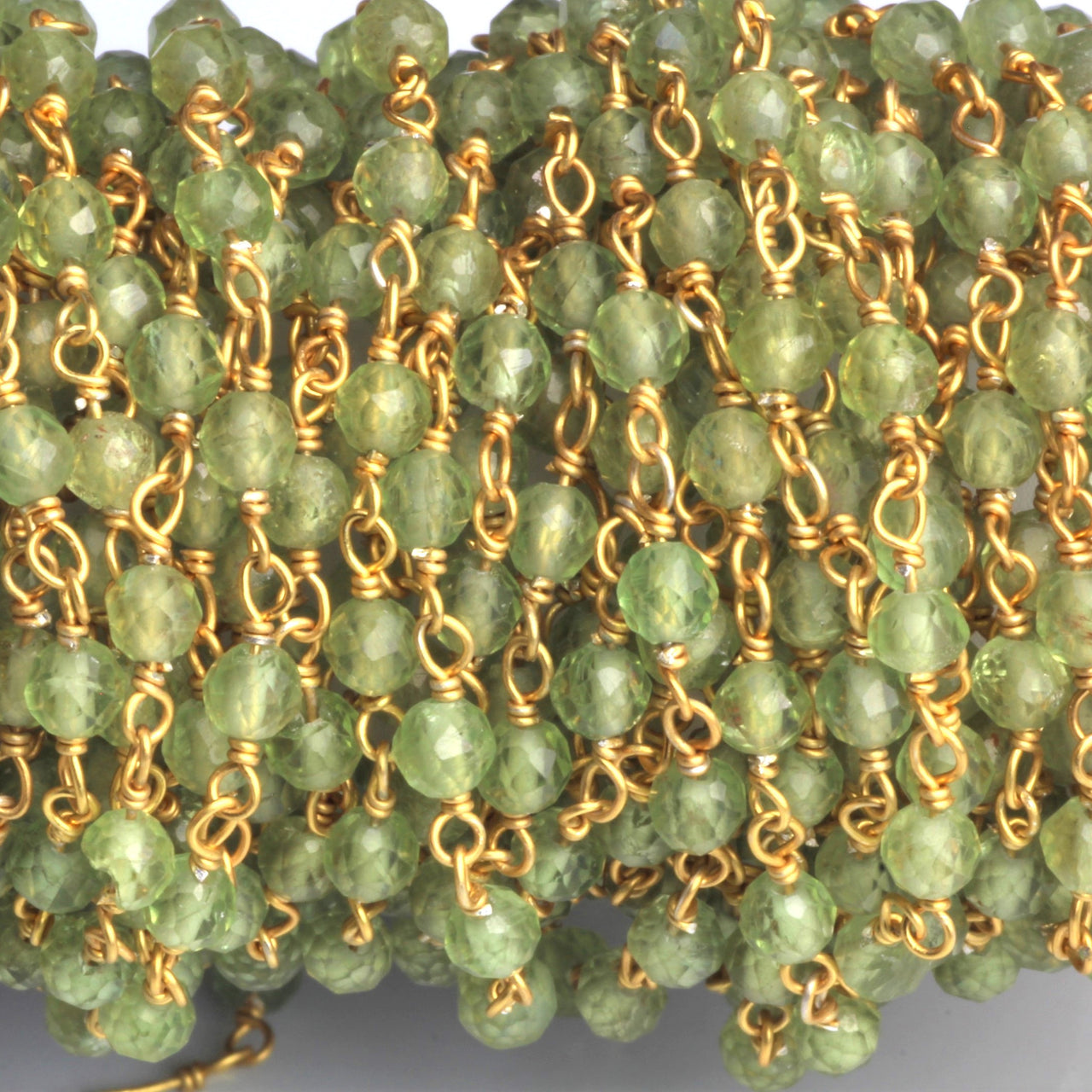 Green Apatite 3mm Faceted Rounds Rosary Chain Sterling Silver with Gold Plating Wire Wrap Chain by the Foot