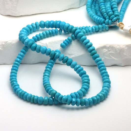 Natural Blue Turquoise 4mm - 6mm Hand Faceted Rondelles Bead Strand