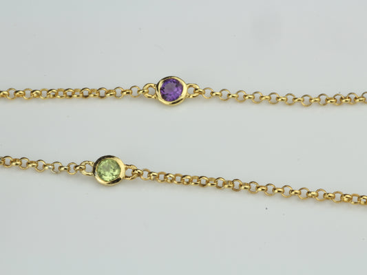 By the Yard Station Necklace with Floating Bezel Rainbow Multi Semi Precious Sterling Silver with Gold Plating 18 inch