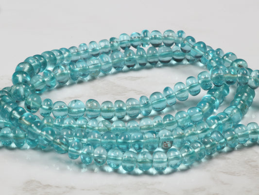 Sea Blue Apatite 4mm Smooth Rondelles Bead Strand
