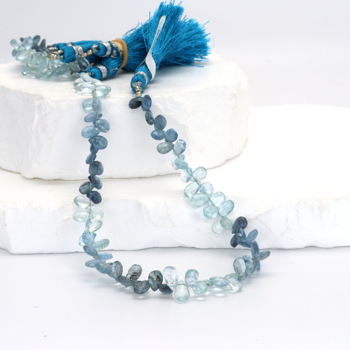 Blue Moss Aquamarine 6x4mm Faceted Pear Shaped Briolettes