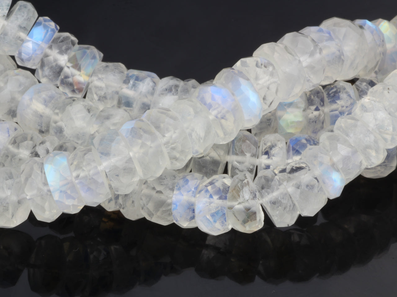 AA Blue Rainbow Moonstone 7mm Faceted Rondelles