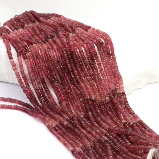 Ombre Pink Tourmaline 3.5mm Hand Faceted Rondelles Bead Strand