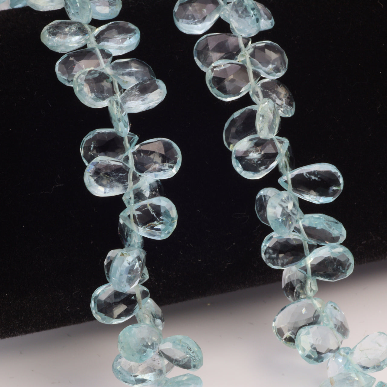 Blue Aquamarine 9x7mm Faceted Pear Shaped Briolettes Bead Strand
