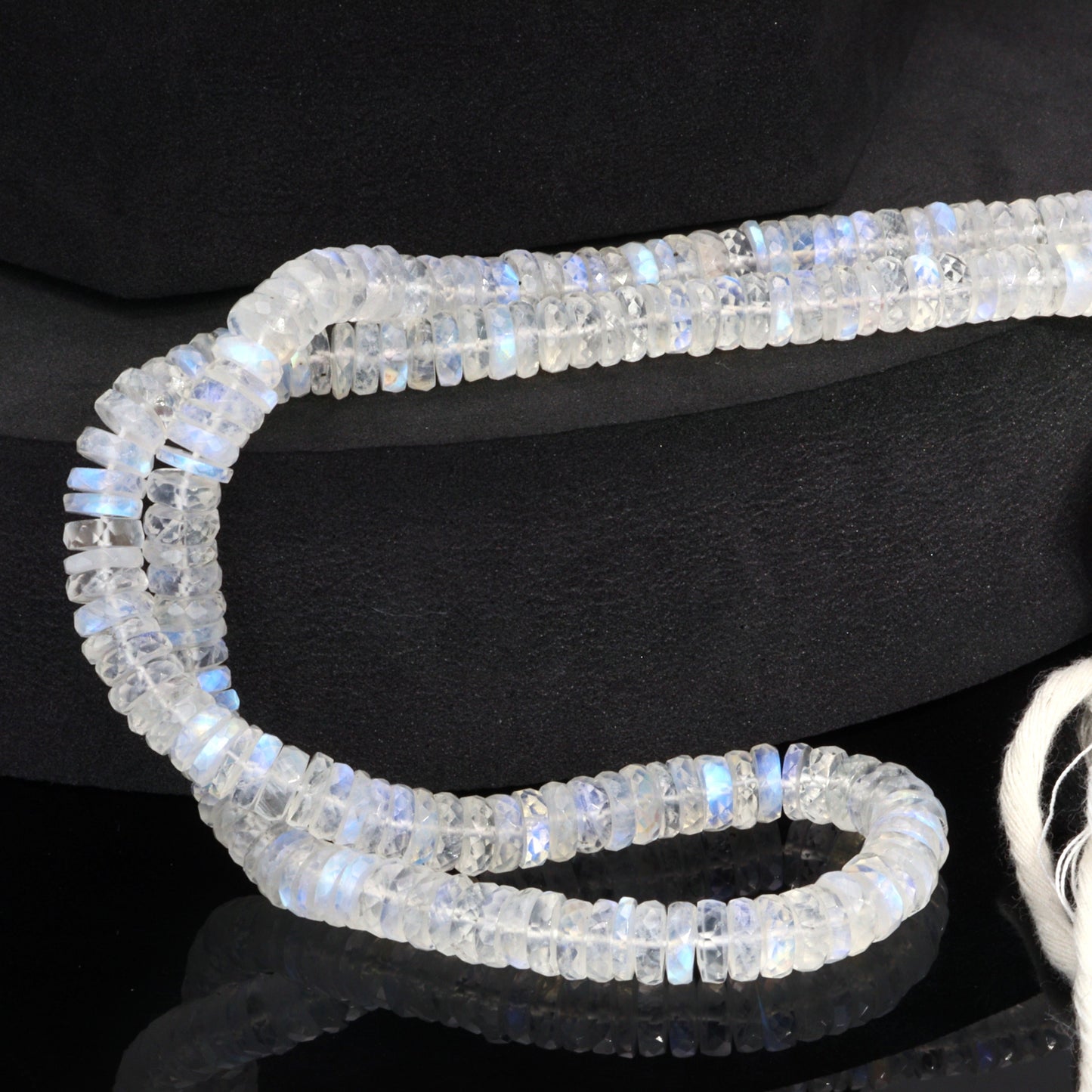 AA Blue Rainbow Moonstone 6mm Faceted Tires Bead Strand