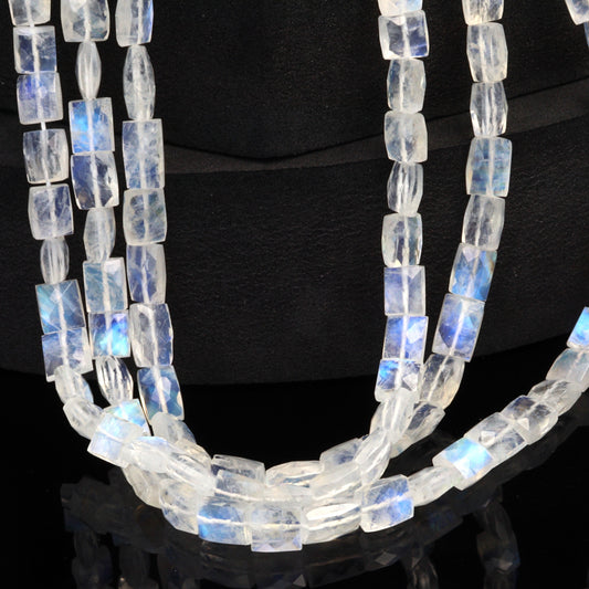 AA Blue Rainbow Moonstone 7x6mm Faceted Cushions Bead Strand