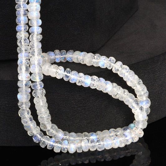 Blue Rainbow Moonstone 5mm Faceted Rondelles Bead Strand