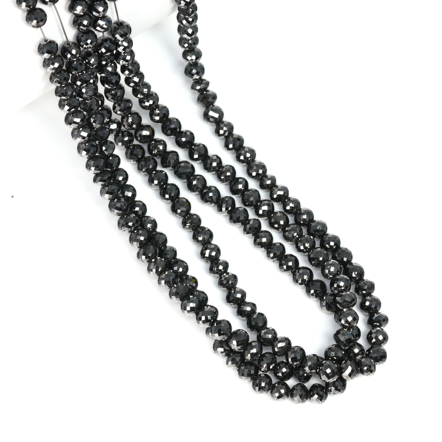 Black Diamond 4mm – 5mm Hand Faceted Rondelles Bead Strand