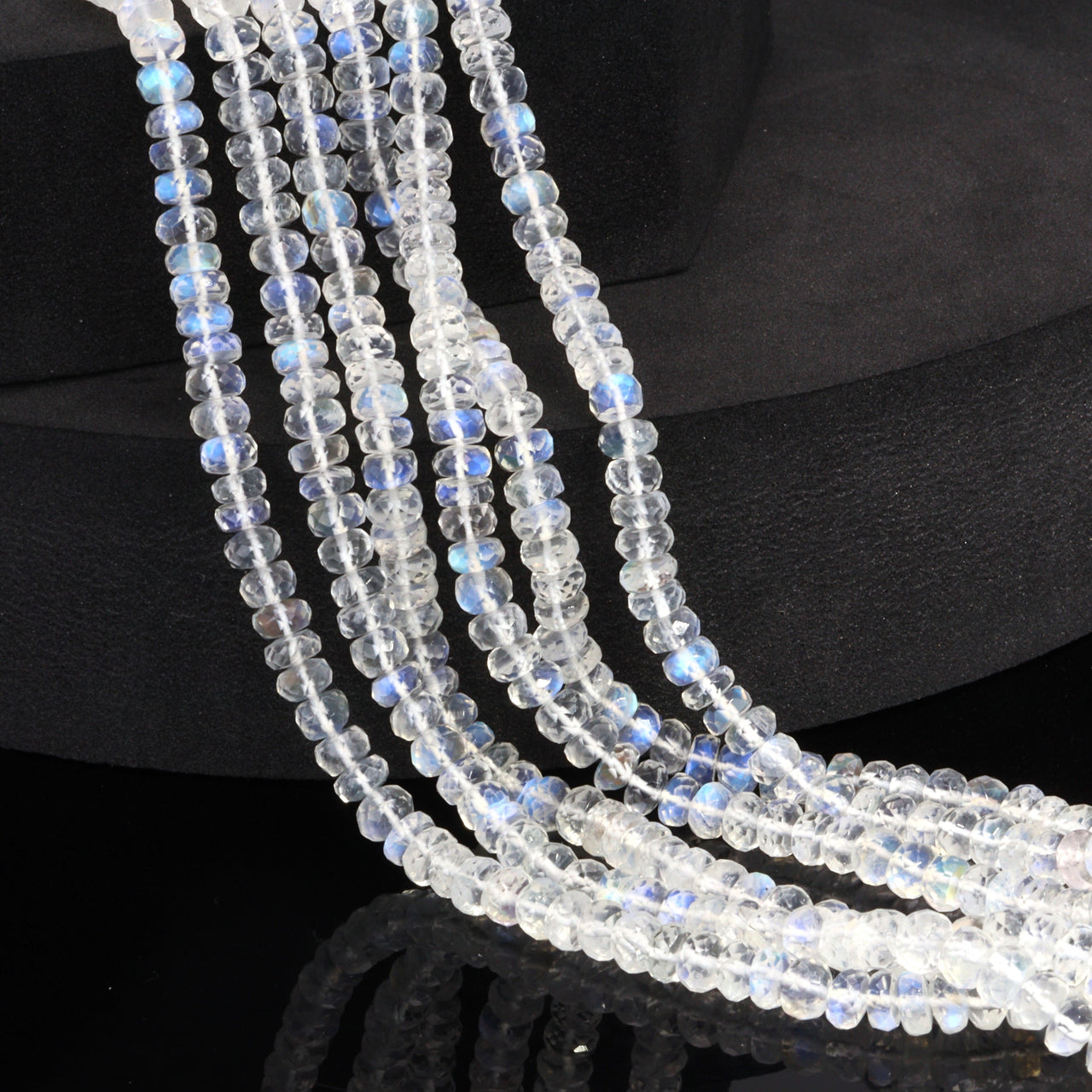 AAA Blue Rainbow Moonstone 5mm Faceted Rondelles Bead Strand