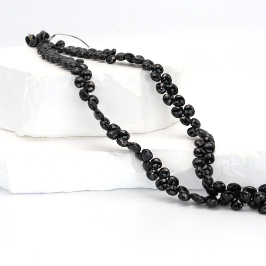 Black Spinel 5mm Faceted Heart Shaped Briolettes Bead Strand