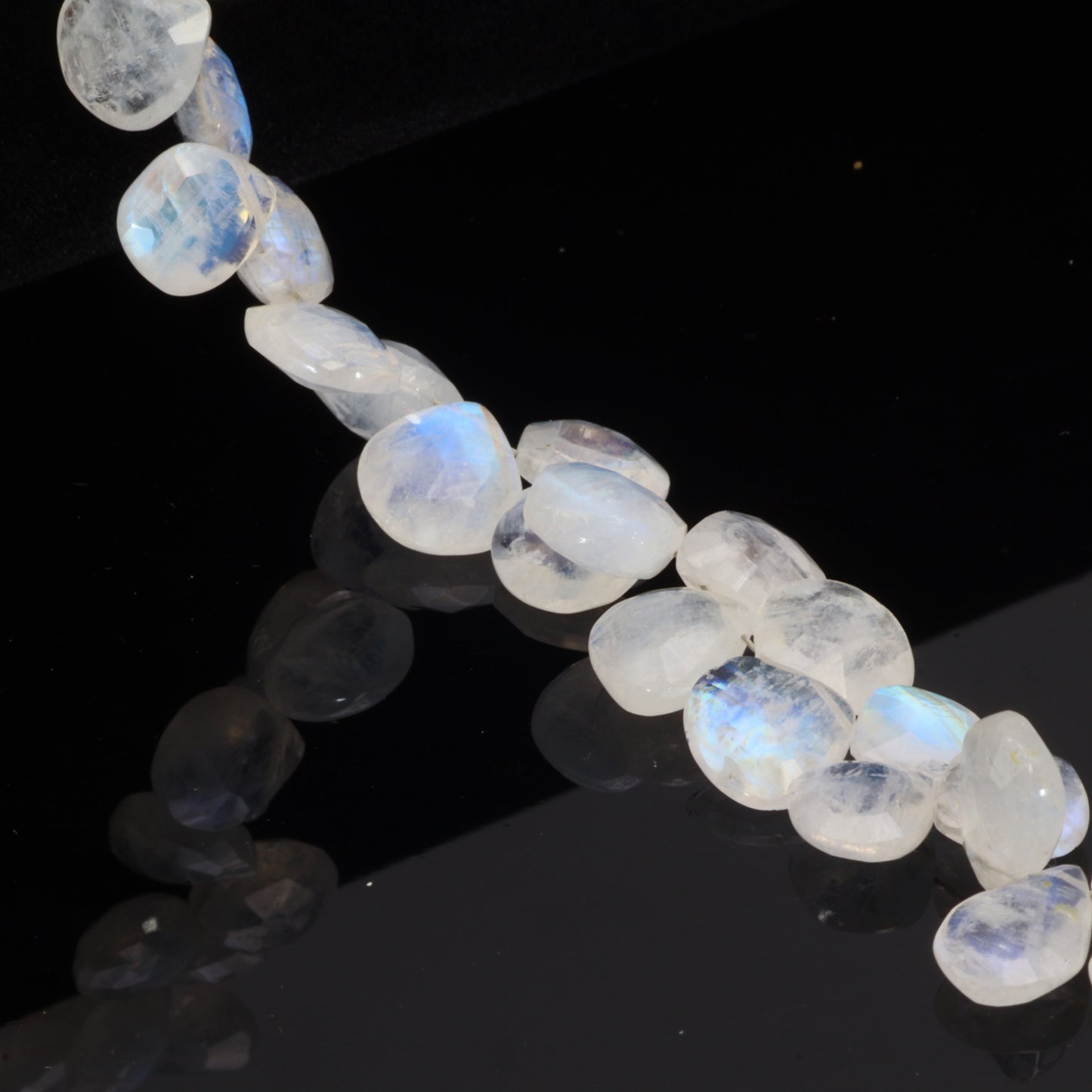 Blue Rainbow Moonstone 10mm Faceted Heart Shaped Briolettes