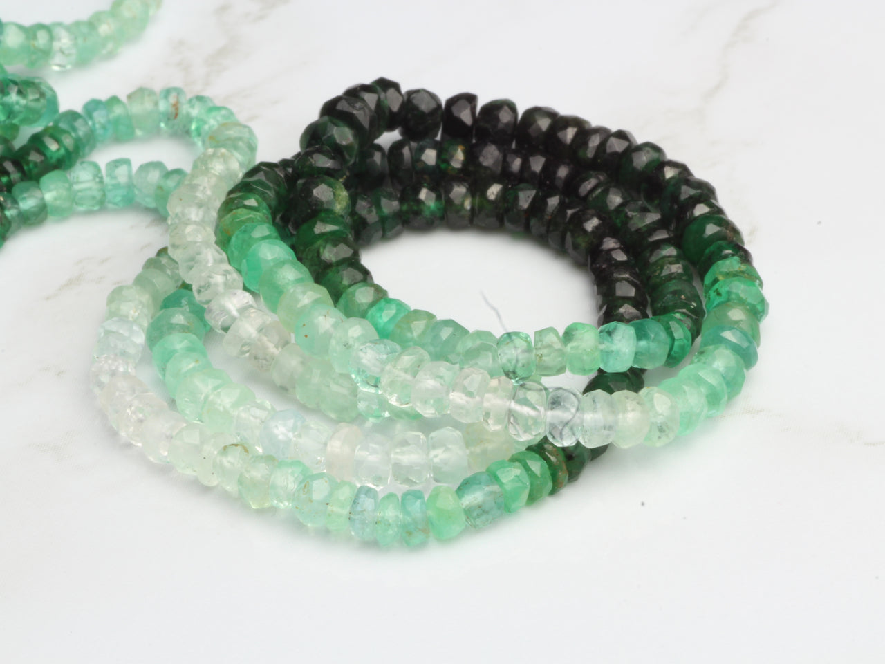 Ombre Green and White Emerald 3mm Faceted Rondelles