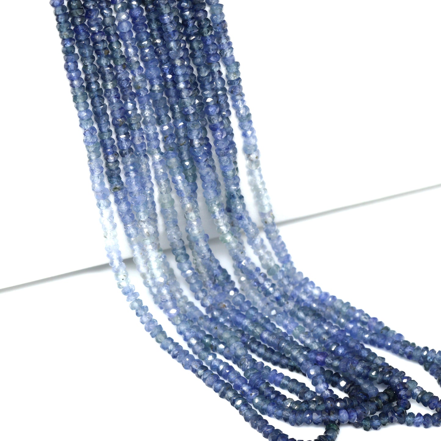 Ombre Blue Sapphire 2.5mm Hand Faceted Rondelles Bead Strand