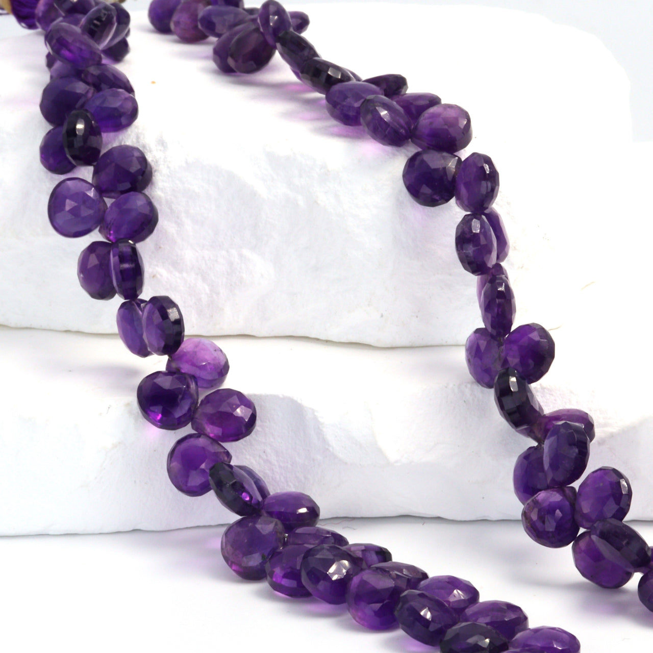 Deep Purple Amethyst 8mm Faceted Heart Shaped Briolettes Bead Strand