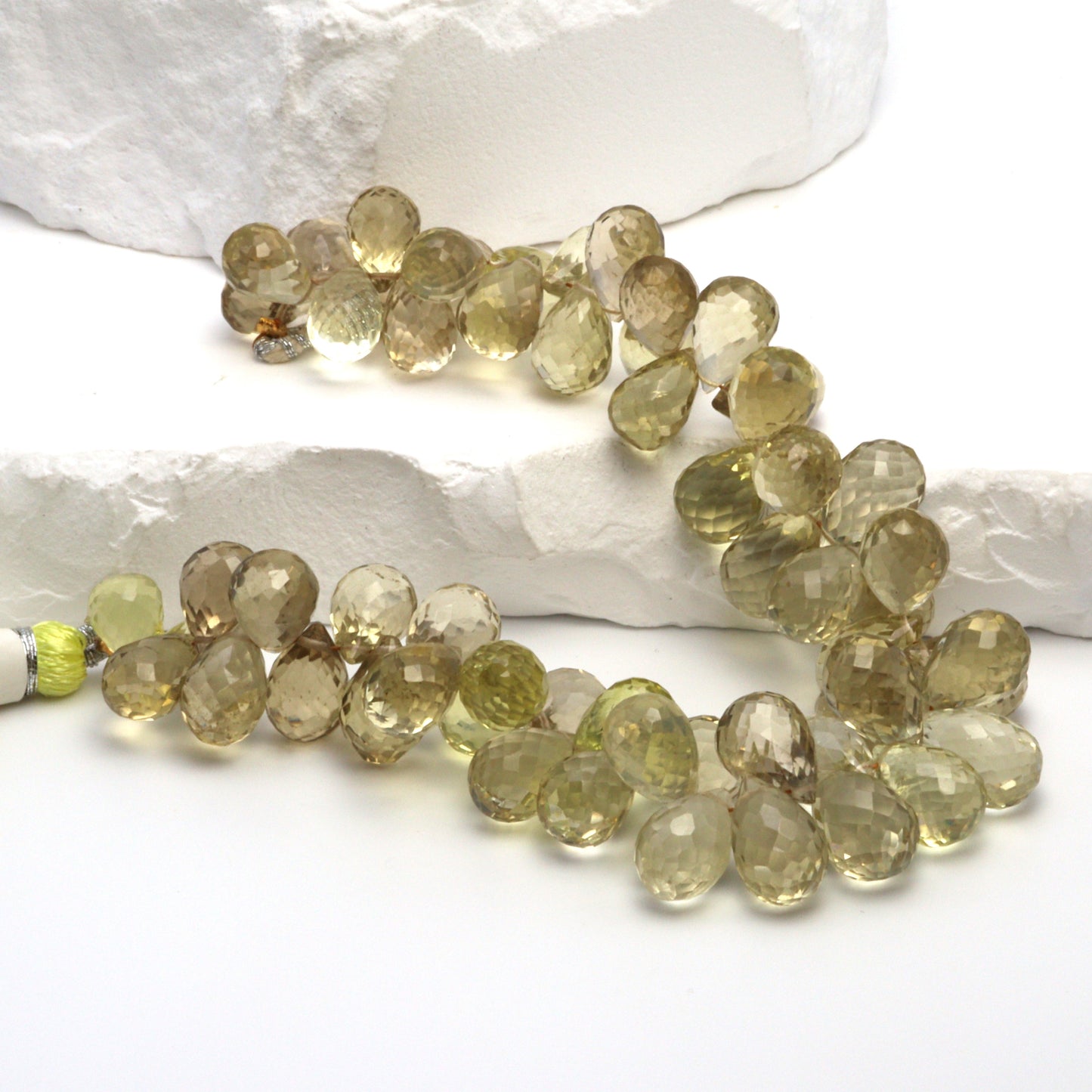 Yellow Lemon Quartz 11x7mm Faceted Teardrop Briolettes Bead Strand