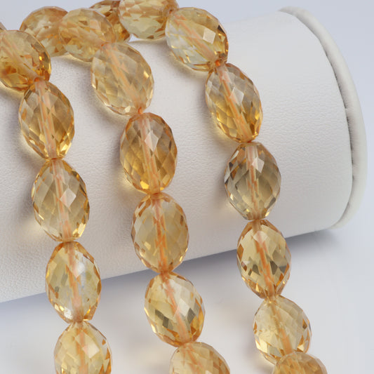Yellow Citrine 14x10mm Faceted Drums Bead Strand