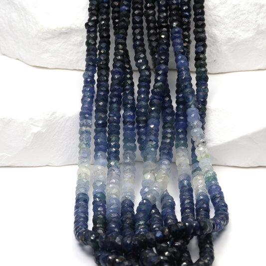 Ombre Blue and White Sapphire 3.5mm Faceted Rondelles