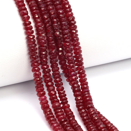 AA Red Ruby 3.5mm Hand Faceted Rondelles Bead Strand