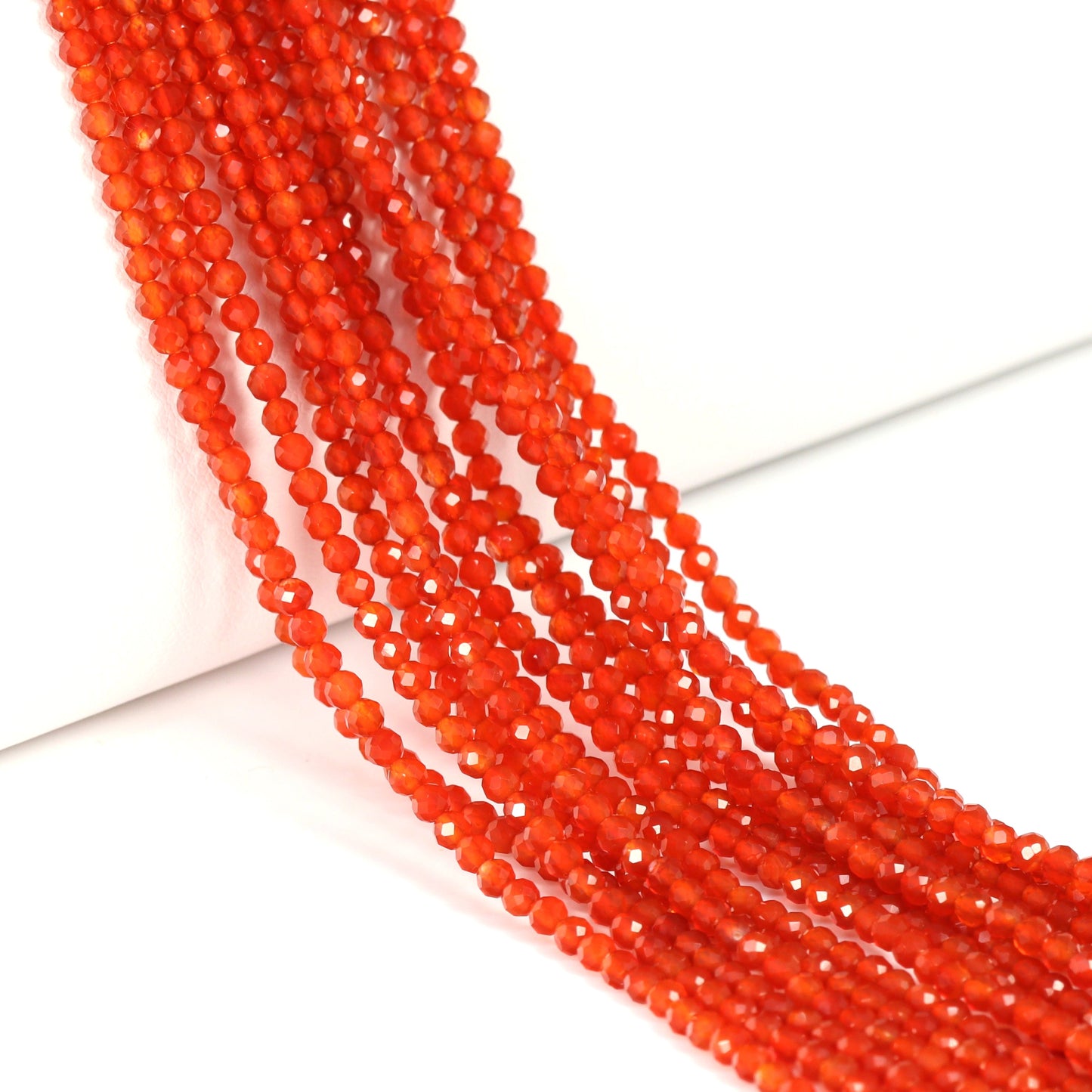 Red Carnelian 2.5mm Faceted Rounds Bead Strand