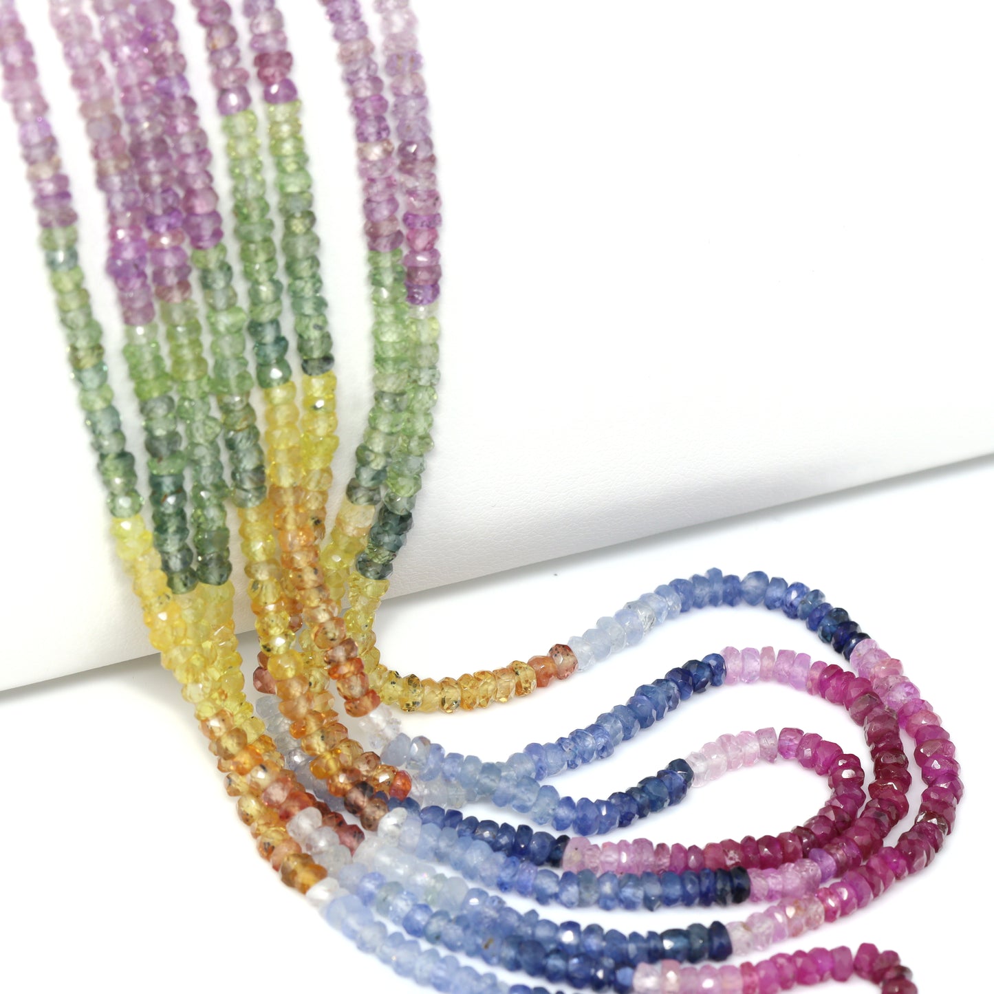 Multi Sapphire 3mm Hand Faceted Rondelles Bead Strand