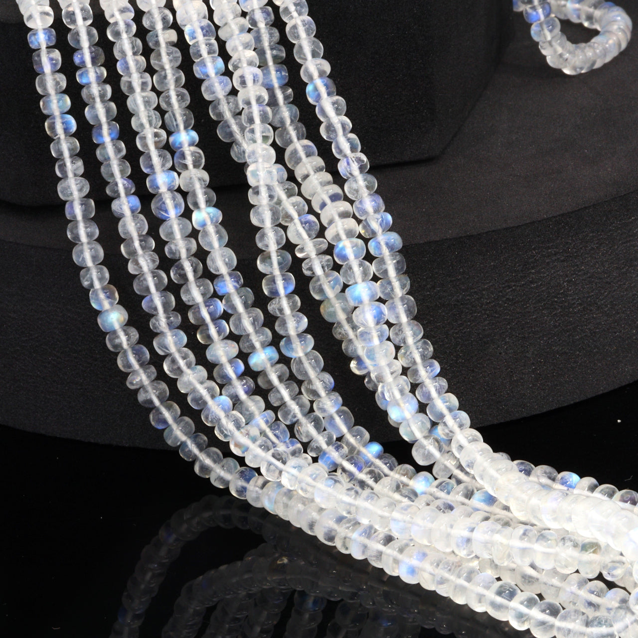 AA Blue Rainbow Moonstone 4mm - 5.5mm Smooth Rondelles Bead Strand