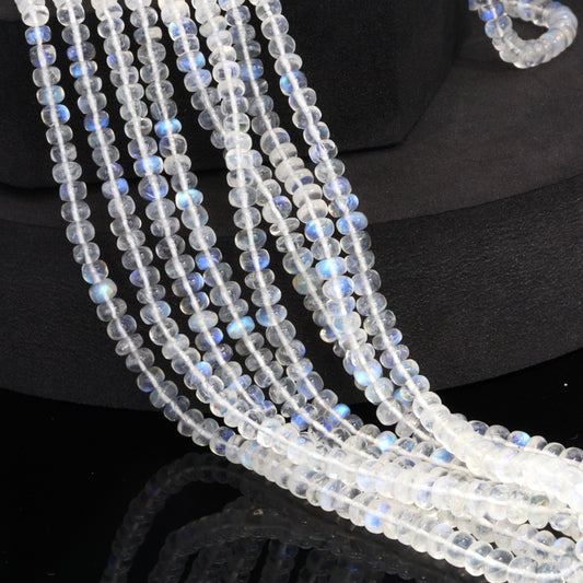AA Blue Rainbow Moonstone 4mm - 5.5mm Smooth Rondelles Bead Strand