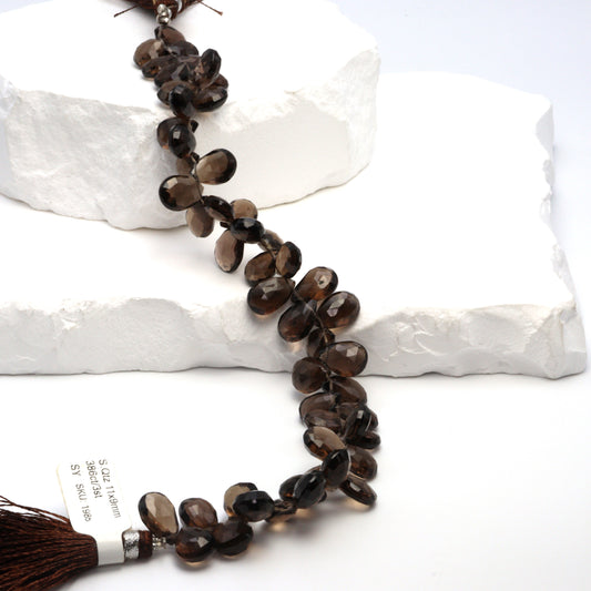 Brown Smoky Quartz 11x9mm Faceted Pear Shaped Briolettes