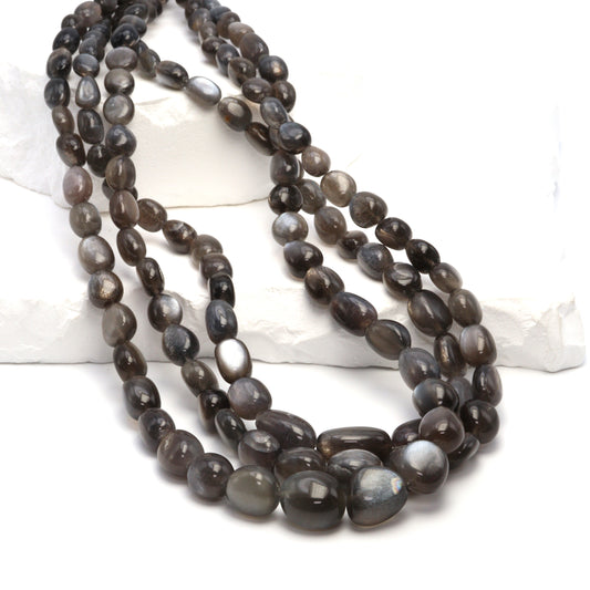 Gold Shine Gray Moonstone 6x4mm Smooth Nuggets