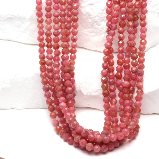Pink Rhodochrosite 3mm Faceted Rounds Bead Strand