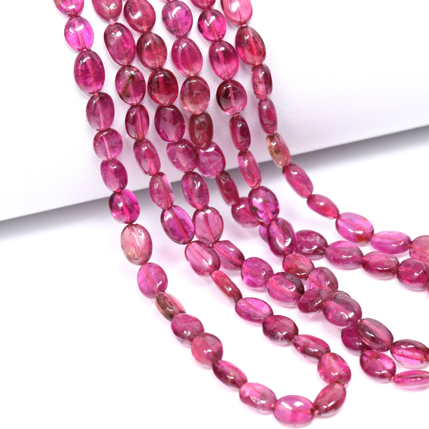 Pink Tourmaline 5x4mm – 6x4mm Smooth Ovals Bead Strand