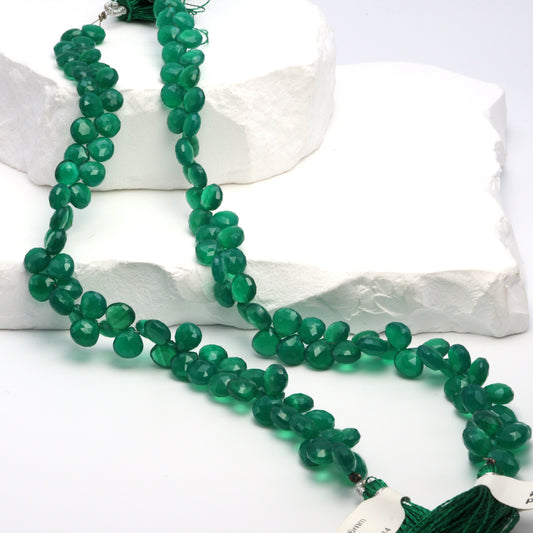 Green Onyx 6mm Faceted Heart Shaped Briolettes